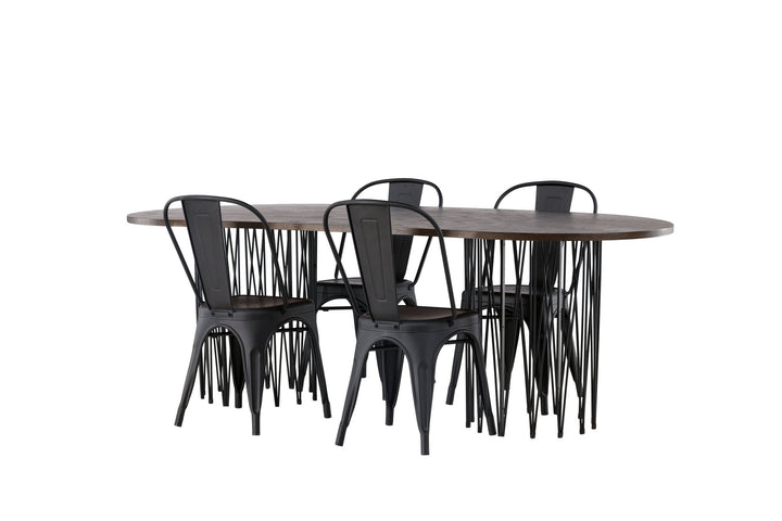 Venture Home Stone oval Dining Table - Black / Mocca Veneer +Tempe Dining Chair - Matte black / Metal _4