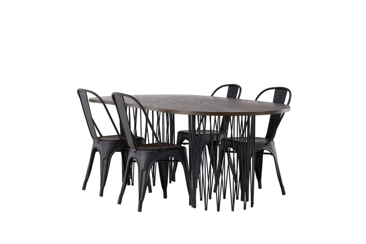 Venture Home Stone oval Dining Table - Black / Mocca Veneer +Tempe Dining Chair - Matte black / Metal _4