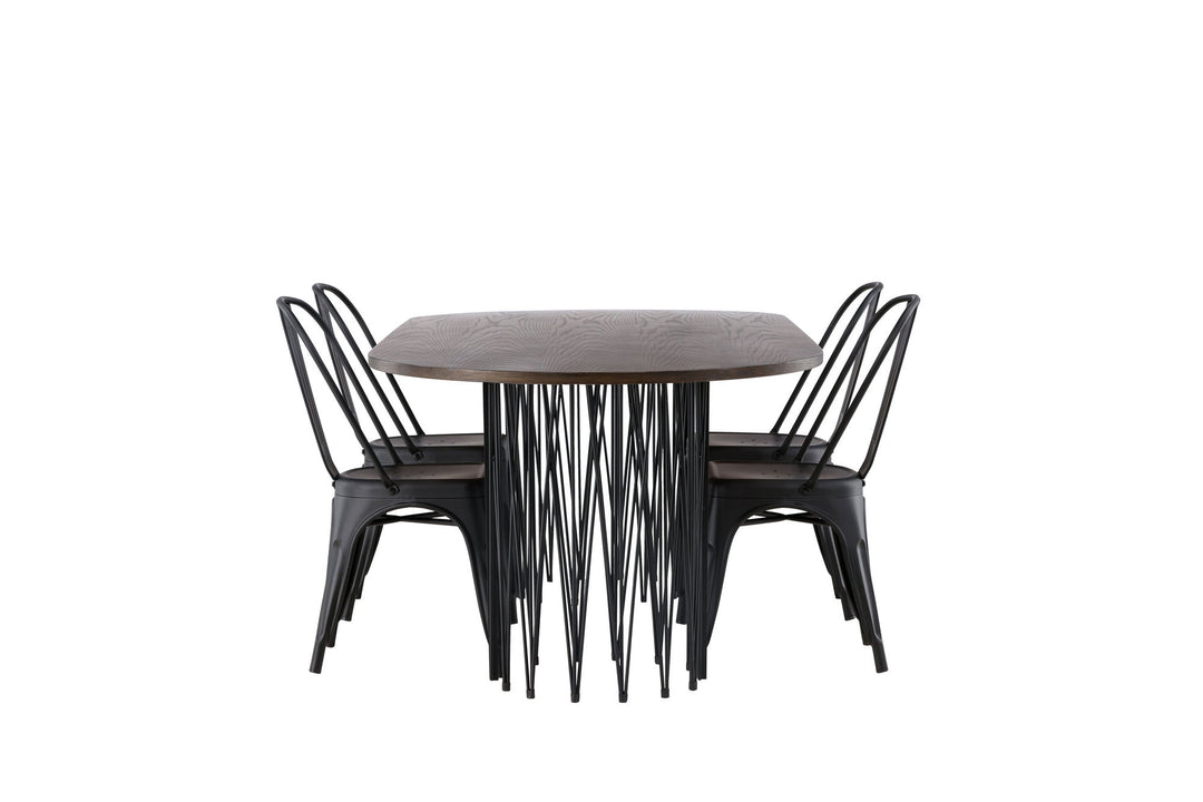 Venture Home Stone oval Dining Table - Black / Mocca Veneer +Tempe Dining Chair - Matte black / Metal _4