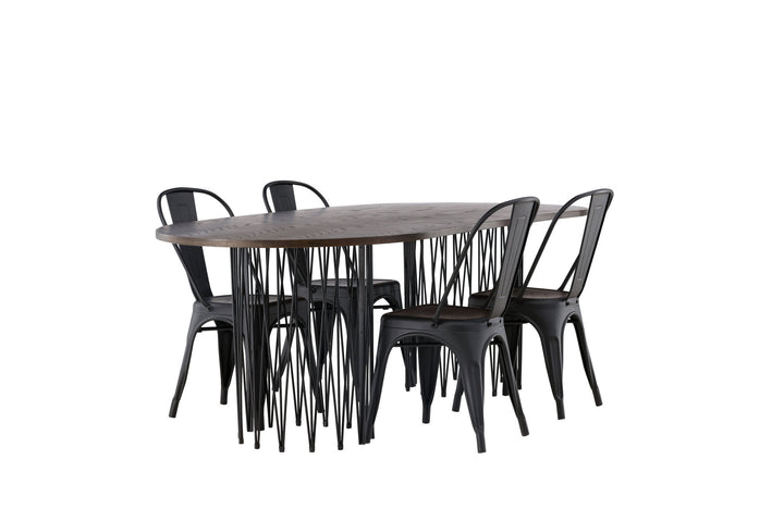 Venture Home Stone oval Dining Table - Black / Mocca Veneer +Tempe Dining Chair - Matte black / Metal _4