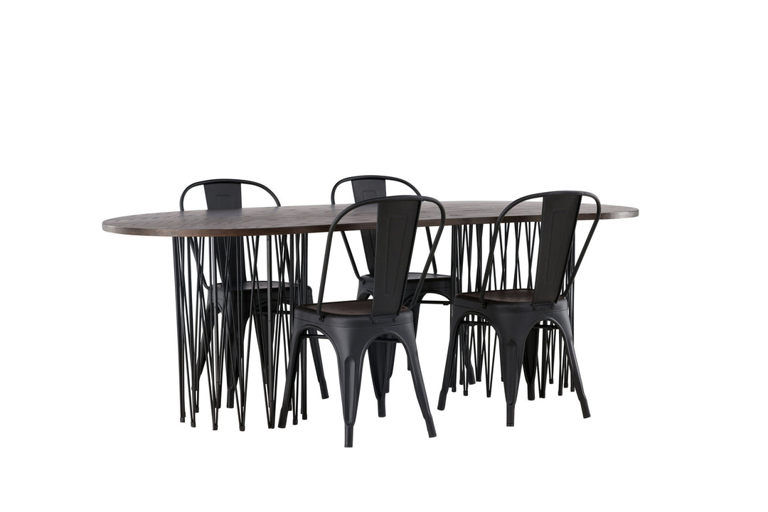 Venture Home Stone oval Dining Table - Black / Mocca Veneer +Tempe Dining Chair - Matte black / Metal _4