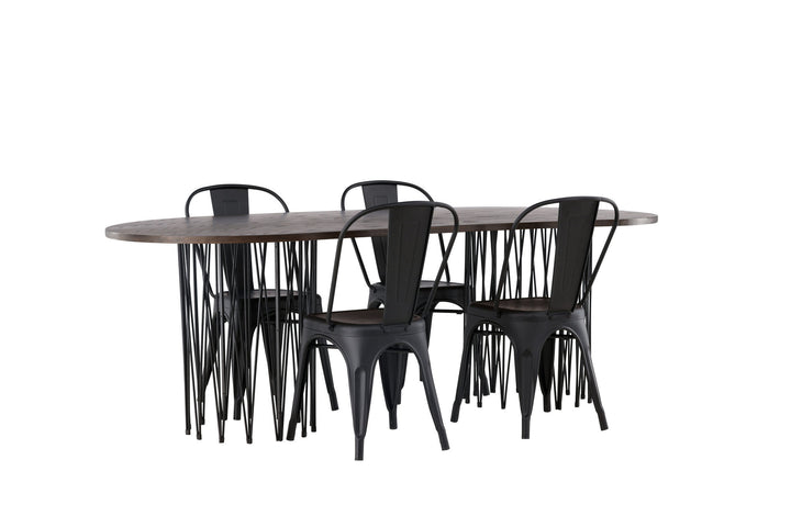 Venture Home Stone oval Dining Table - Black / Mocca Veneer +Tempe Dining Chair - Matte black / Metal _4