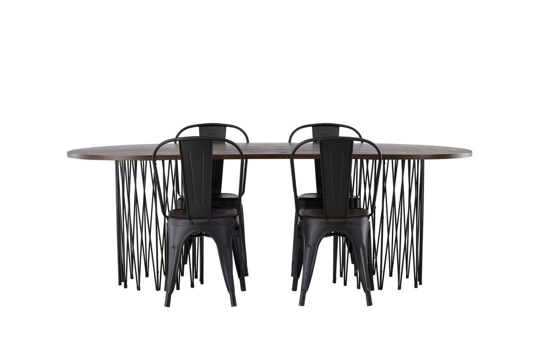 Venture Home Stone oval Dining Table - Black / Mocca Veneer +Tempe Dining Chair - Matte black / Metal _4