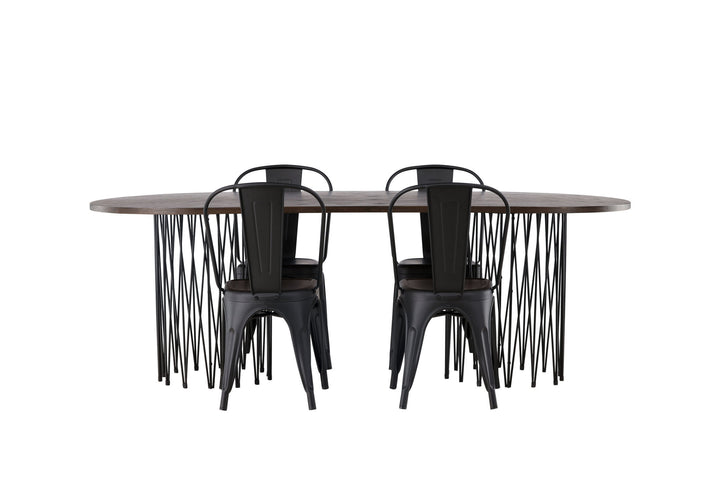 Venture Home Stone oval Dining Table - Black / Mocca Veneer +Tempe Dining Chair - Matte black / Metal _4
