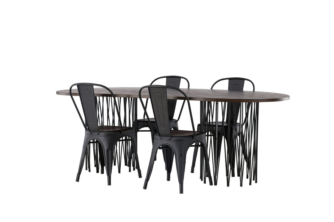 Venture Home Stone oval Dining Table - Black / Mocca Veneer +Tempe Dining Chair - Matte black / Metal _4