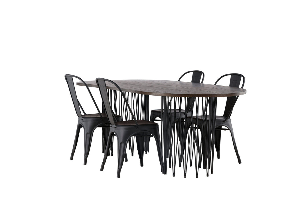 Venture Home Stone oval Dining Table - Black / Mocca Veneer +Tempe Dining Chair - Matte black / Metal _4