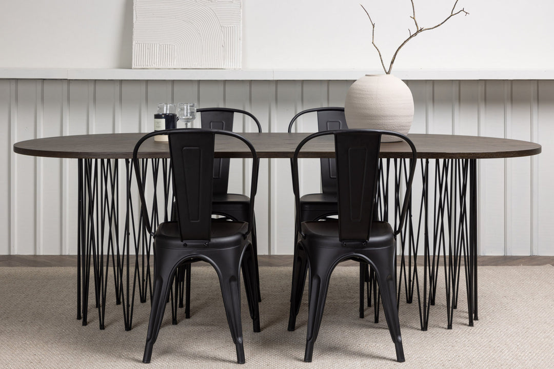 Venture Home Stone oval Dining Table - Black / Mocca Veneer +Tempe Dining Chair - Matte black / Metal _4