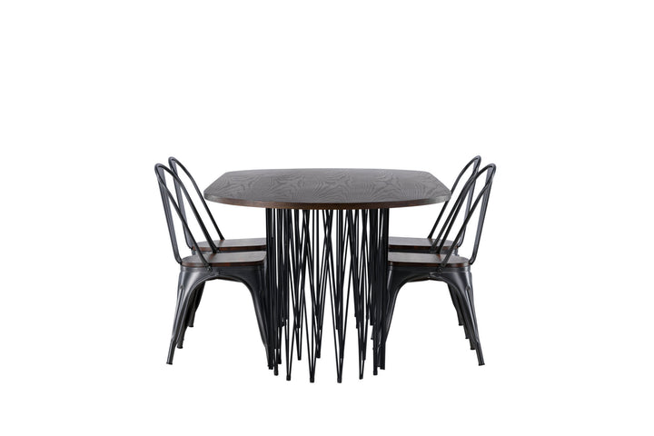 Venture Home Stone oval Dining Table - Black / Mocca Veneer +Tempe Dining Chair - Dark grey / Dark Brown MDF _4