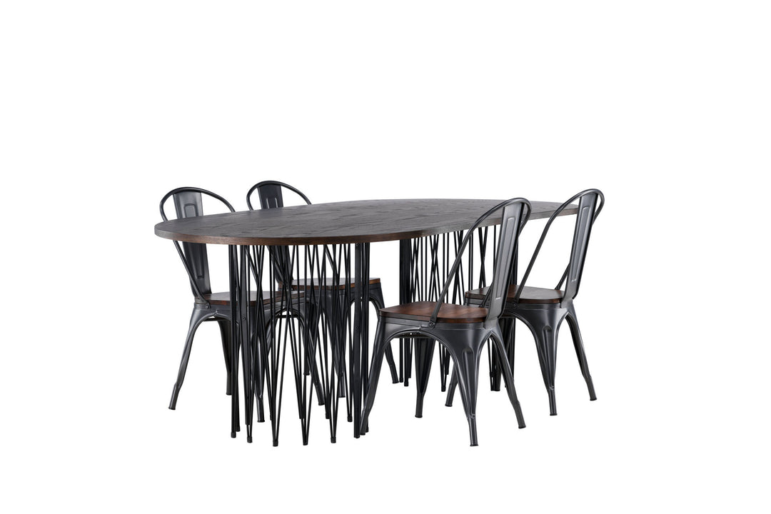 Venture Home Stone oval Dining Table - Black / Mocca Veneer +Tempe Dining Chair - Dark grey / Dark Brown MDF _4