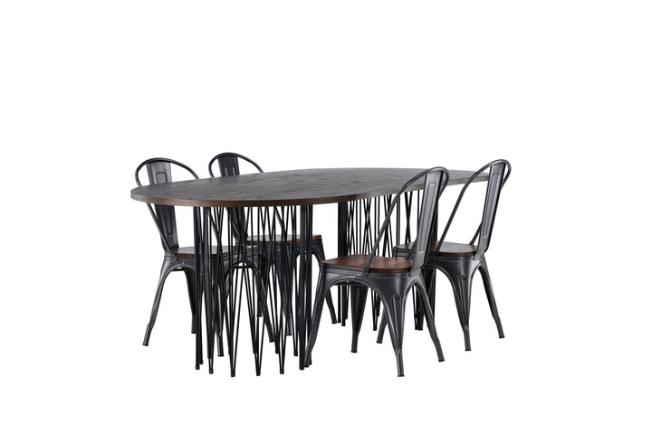Venture Home Stone oval Dining Table - Black / Mocca Veneer +Tempe Dining Chair - Dark grey / Dark Brown MDF _4