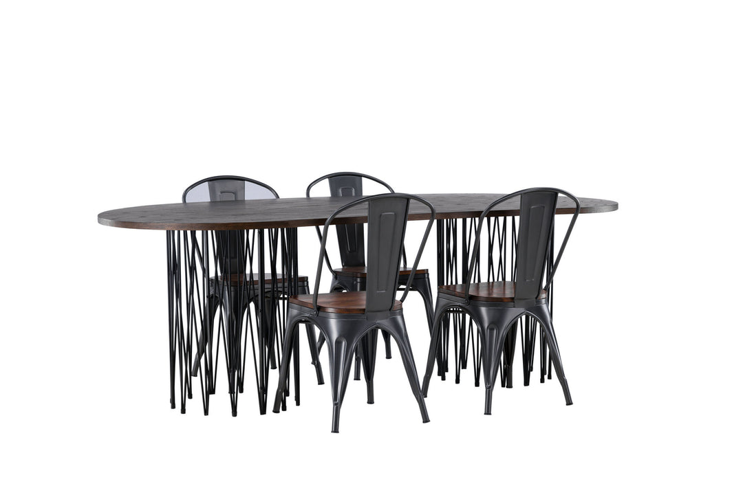 Venture Home Stone oval Dining Table - Black / Mocca Veneer +Tempe Dining Chair - Dark grey / Dark Brown MDF _4