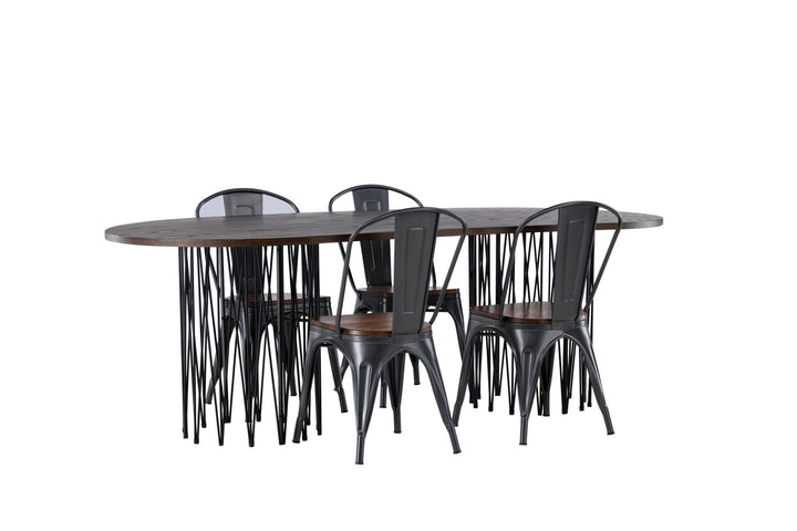 Venture Home Stone oval Dining Table - Black / Mocca Veneer +Tempe Dining Chair - Dark grey / Dark Brown MDF _4