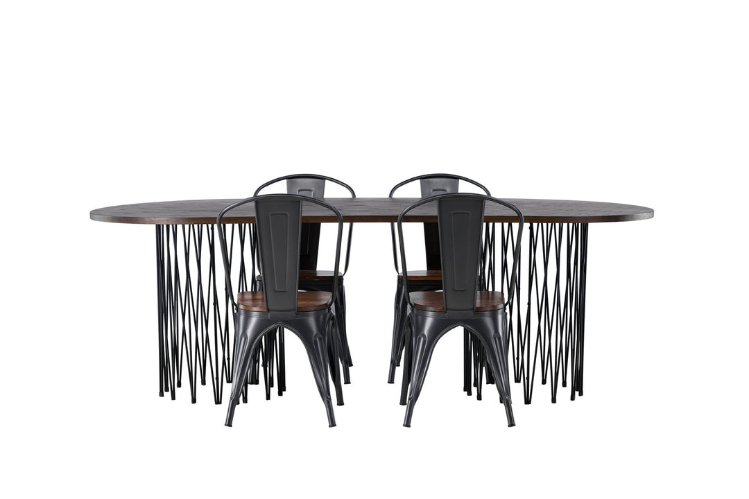 Venture Home Stone oval Dining Table - Black / Mocca Veneer +Tempe Dining Chair - Dark grey / Dark Brown MDF _4