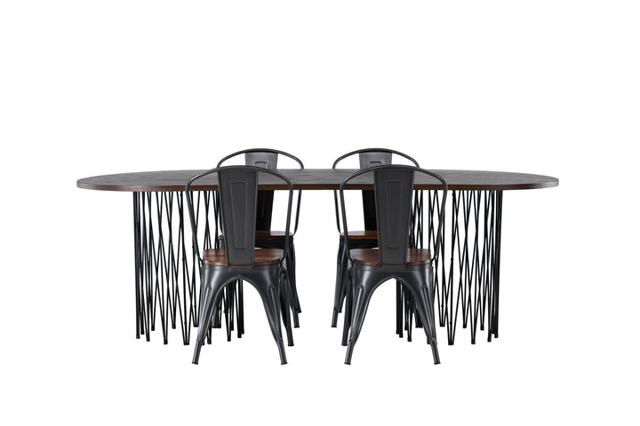 Venture Home Stone oval Dining Table - Black / Mocca Veneer +Tempe Dining Chair - Dark grey / Dark Brown MDF _4