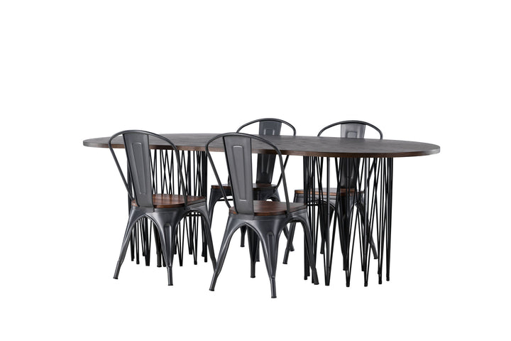 Venture Home Stone oval Dining Table - Black / Mocca Veneer +Tempe Dining Chair - Dark grey / Dark Brown MDF _4