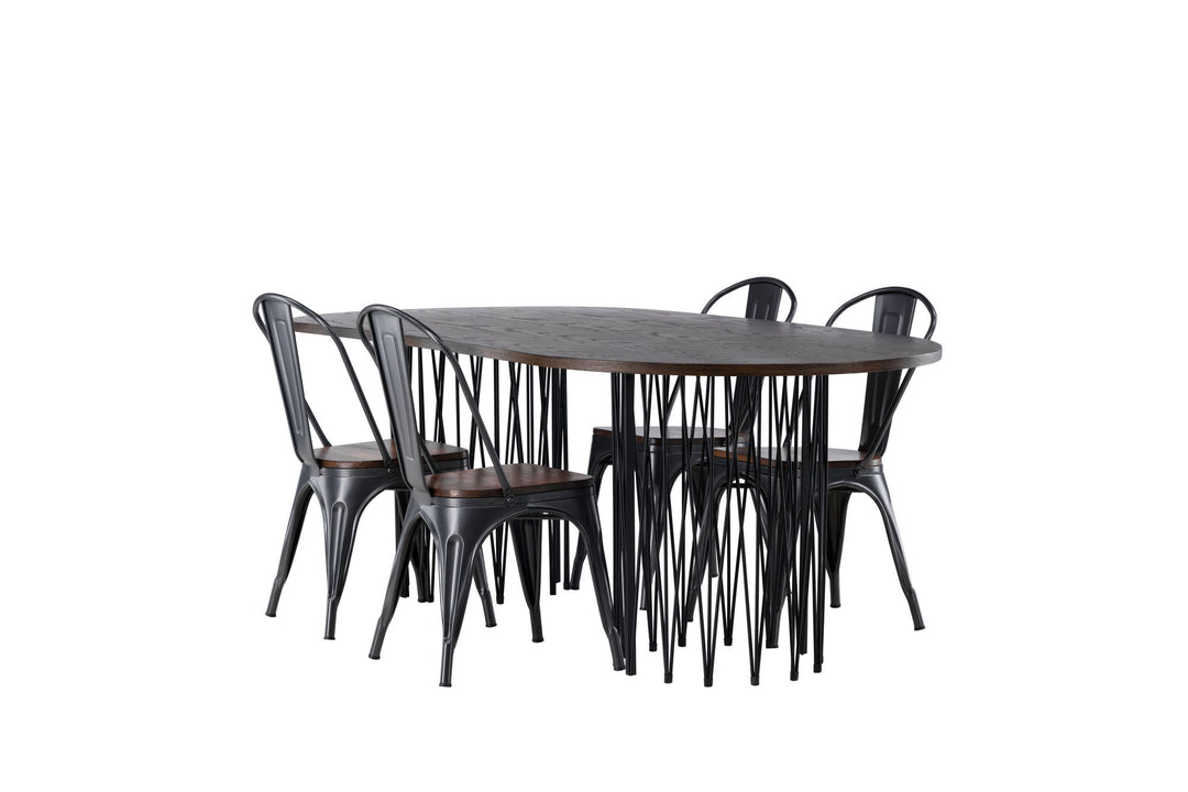 Venture Home Stone oval Dining Table - Black / Mocca Veneer +Tempe Dining Chair - Dark grey / Dark Brown MDF _4