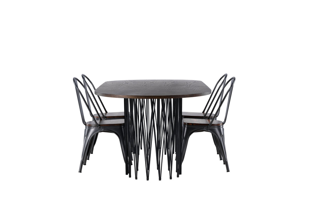 Venture Home Stone oval Dining Table - Black / Mocca Veneer +Tempe Dining Chair - Dark grey / Dark Brown MDF _4