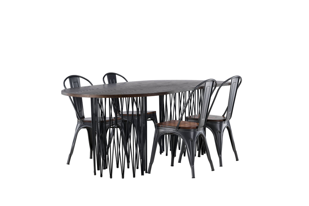 Venture Home Stone oval Dining Table - Black / Mocca Veneer +Tempe Dining Chair - Dark grey / Dark Brown MDF _4