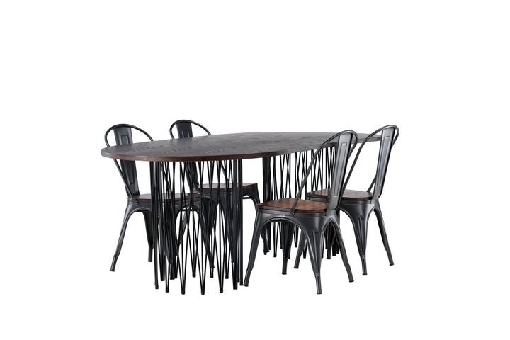 Venture Home Stone oval Dining Table - Black / Mocca Veneer +Tempe Dining Chair - Dark grey / Dark Brown MDF _4