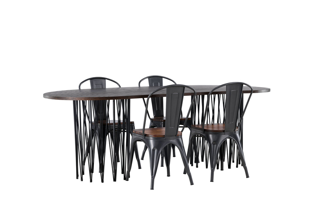 Venture Home Stone oval Dining Table - Black / Mocca Veneer +Tempe Dining Chair - Dark grey / Dark Brown MDF _4