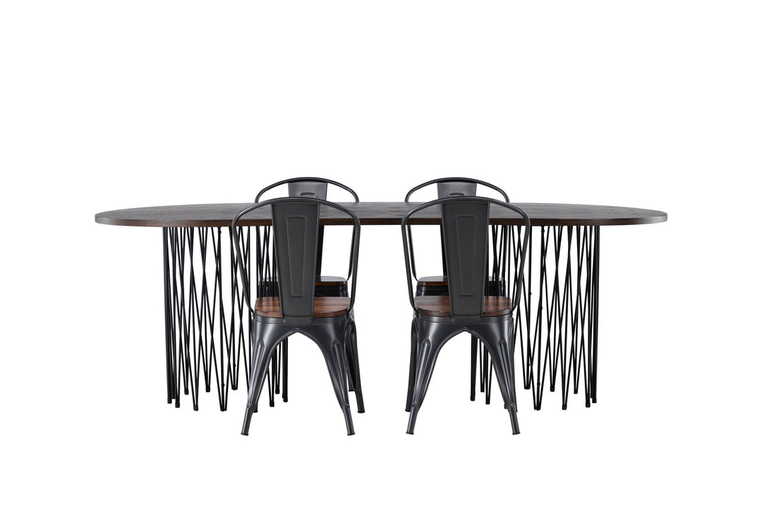Venture Home Stone oval Dining Table - Black / Mocca Veneer +Tempe Dining Chair - Dark grey / Dark Brown MDF _4