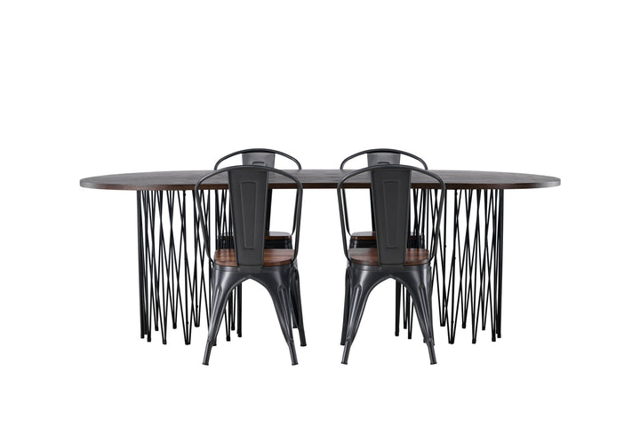Venture Home Stone oval Dining Table - Black / Mocca Veneer +Tempe Dining Chair - Dark grey / Dark Brown MDF _4