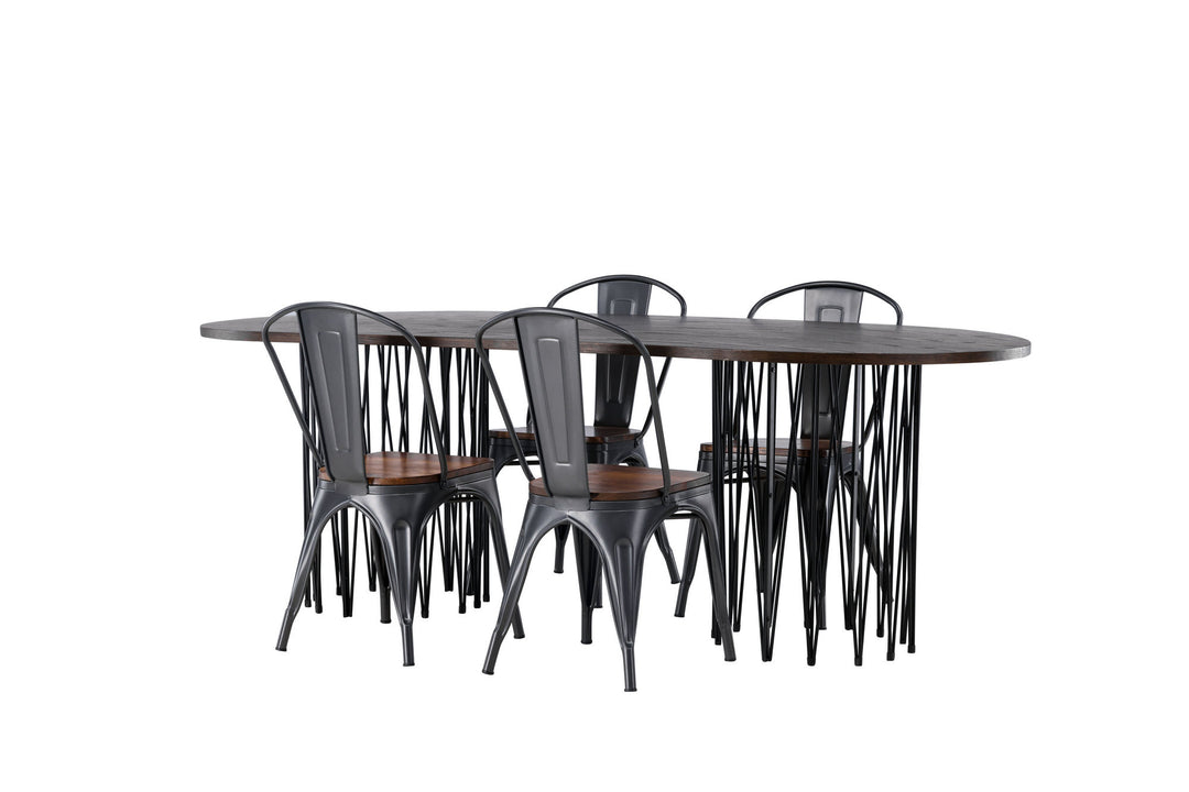 Venture Home Stone oval Dining Table - Black / Mocca Veneer +Tempe Dining Chair - Dark grey / Dark Brown MDF _4