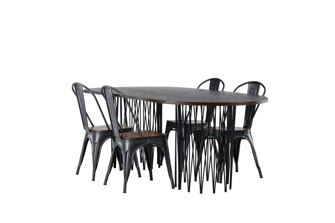 Venture Home Stone oval Dining Table - Black / Mocca Veneer +Tempe Dining Chair - Dark grey / Dark Brown MDF _4