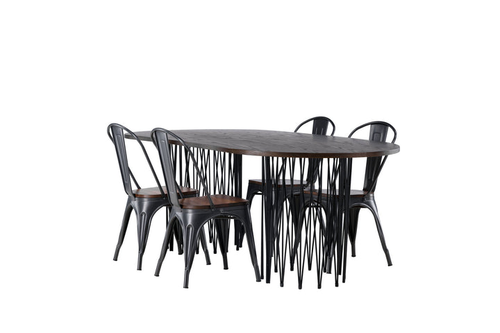 Venture Home Stone oval Dining Table - Black / Mocca Veneer +Tempe Dining Chair - Dark grey / Dark Brown MDF _4