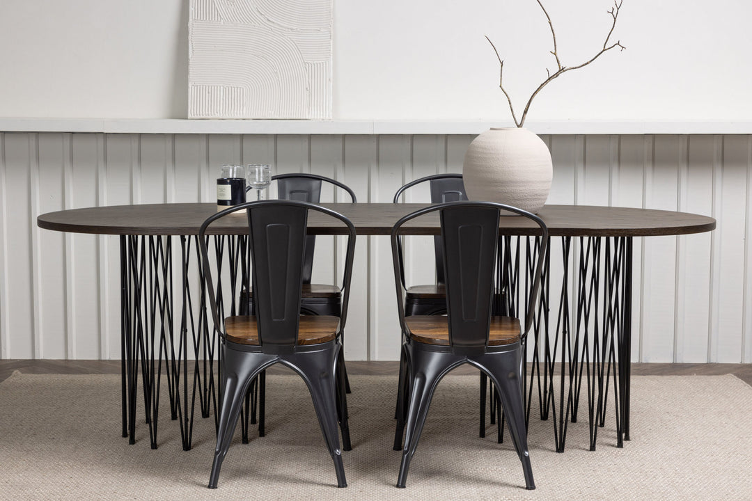Venture Home Stone oval Dining Table - Black / Mocca Veneer +Tempe Dining Chair - Dark grey / Dark Brown MDF _4
