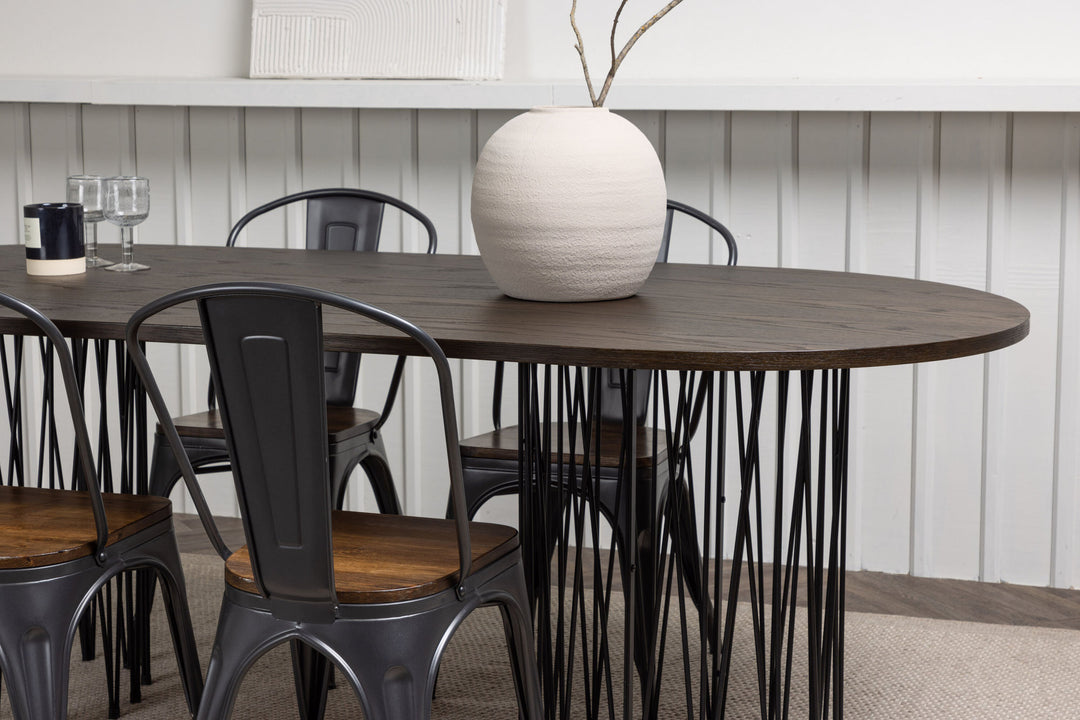 Venture Home Stone oval Dining Table - Black / Mocca Veneer +Tempe Dining Chair - Dark grey / Dark Brown MDF _4
