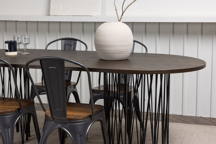 Venture Home Stone oval Dining Table - Black / Mocca Veneer +Tempe Dining Chair - Dark grey / Dark Brown MDF _4