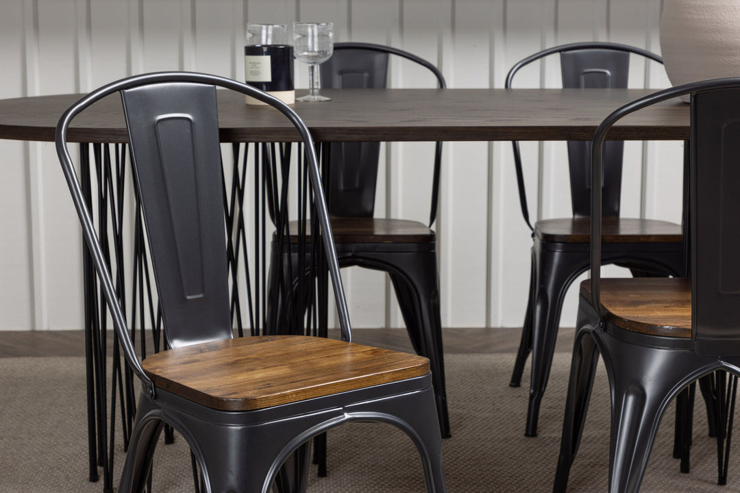 Venture Home Stone oval Dining Table - Black / Mocca Veneer +Tempe Dining Chair - Dark grey / Dark Brown MDF _4