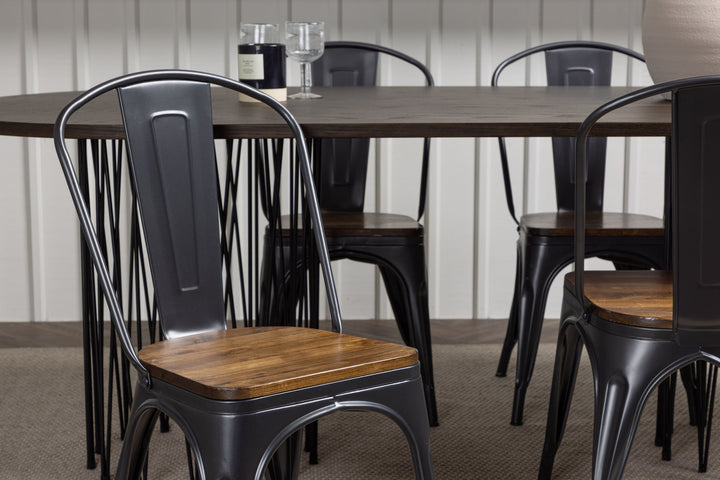 Venture Home Stone oval Dining Table - Black / Mocca Veneer +Tempe Dining Chair - Dark grey / Dark Brown MDF _4