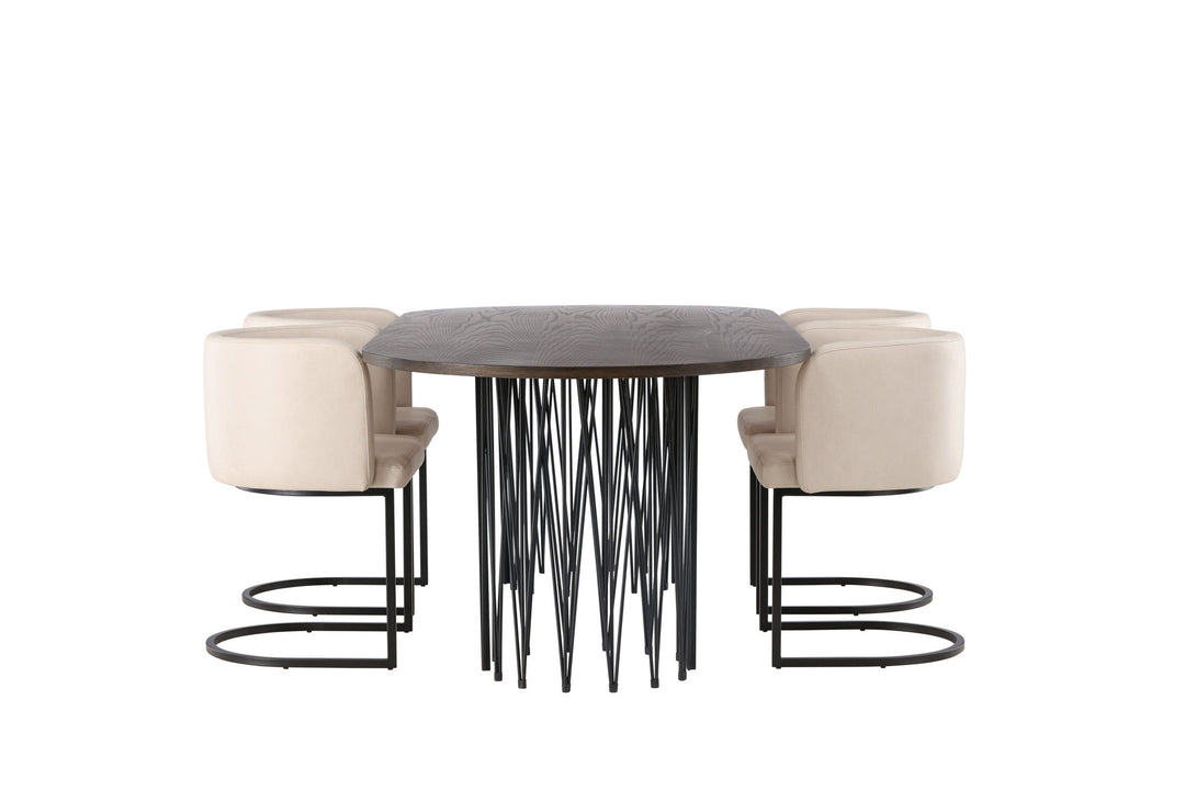Venture Home Stone oval Dining Table - Black / Mocca Veneer +Simrishman Dining Chair - Black / Beige TC-fabric _4