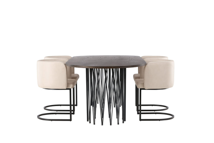 Venture Home Stone oval Dining Table - Black / Mocca Veneer +Simrishman Dining Chair - Black / Beige TC-fabric _4