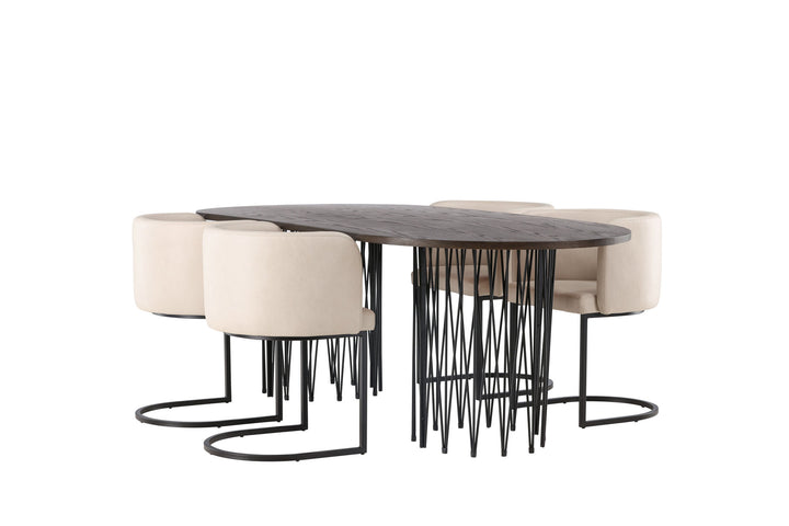 Venture Home Stone oval Dining Table - Black / Mocca Veneer +Simrishman Dining Chair - Black / Beige TC-fabric _4