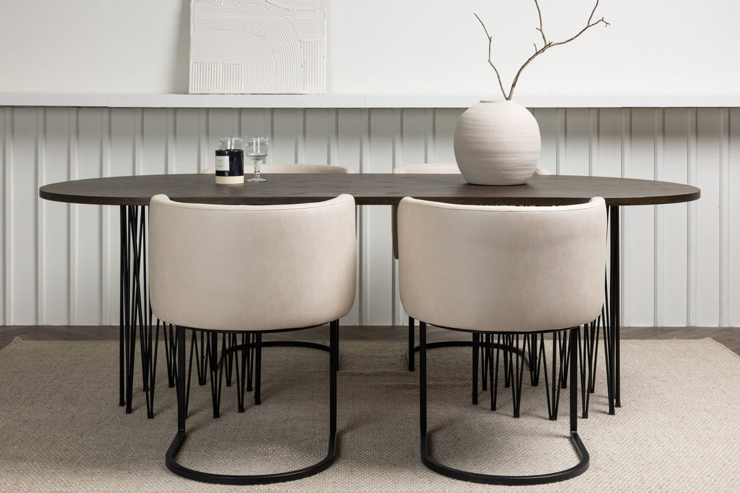 Venture Home Stone oval Dining Table - Black / Mocca Veneer +Simrishman Dining Chair - Black / Beige TC-fabric _4