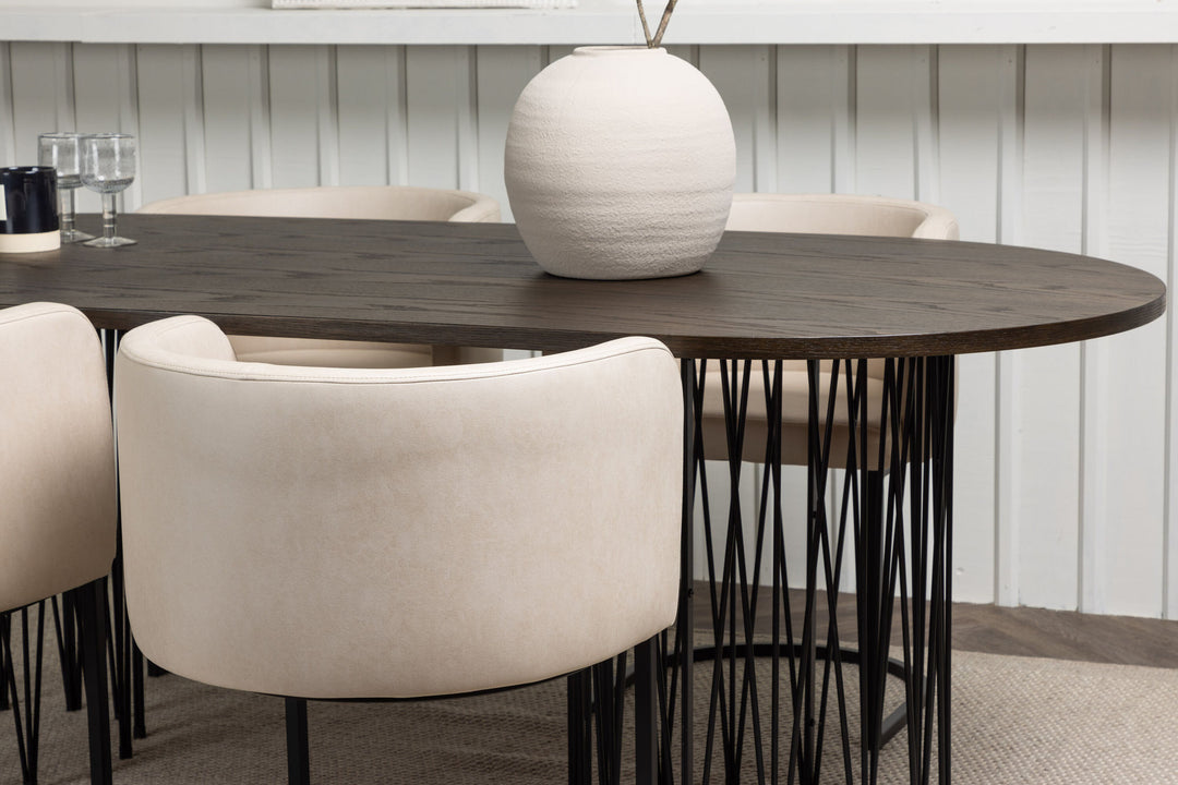 Venture Home Stone oval Dining Table - Black / Mocca Veneer +Simrishman Dining Chair - Black / Beige TC-fabric _4
