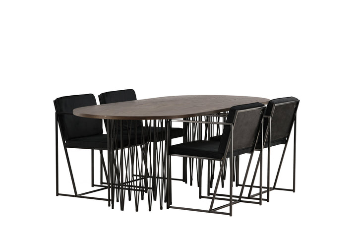 Venture Home Stone oval Dining Table - Black / Mocca Veneer +Richmond Dining Chair - Black / Black Velvet _4