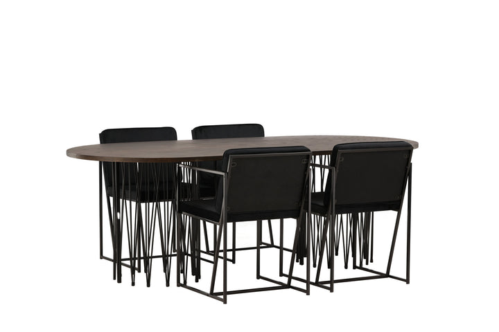 Venture Home Stone oval Dining Table - Black / Mocca Veneer +Richmond Dining Chair - Black / Black Velvet _4