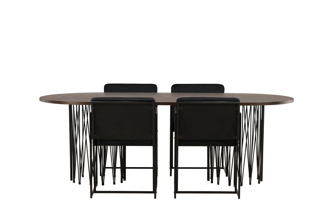 Venture Home Stone oval Dining Table - Black / Mocca Veneer +Richmond Dining Chair - Black / Black Velvet _4