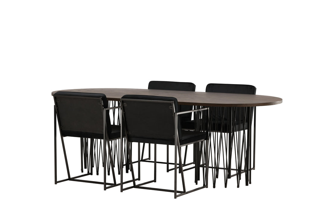 Venture Home Stone oval Dining Table - Black / Mocca Veneer +Richmond Dining Chair - Black / Black Velvet _4