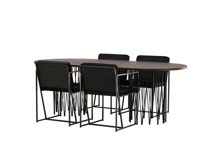 Venture Home Stone oval Dining Table - Black / Mocca Veneer +Richmond Dining Chair - Black / Black Velvet _4