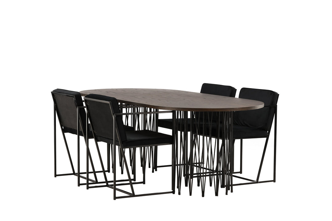 Venture Home Stone oval Dining Table - Black / Mocca Veneer +Richmond Dining Chair - Black / Black Velvet _4