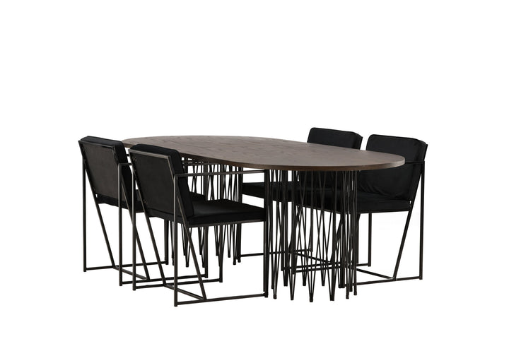 Venture Home Stone oval Dining Table - Black / Mocca Veneer +Richmond Dining Chair - Black / Black Velvet _4