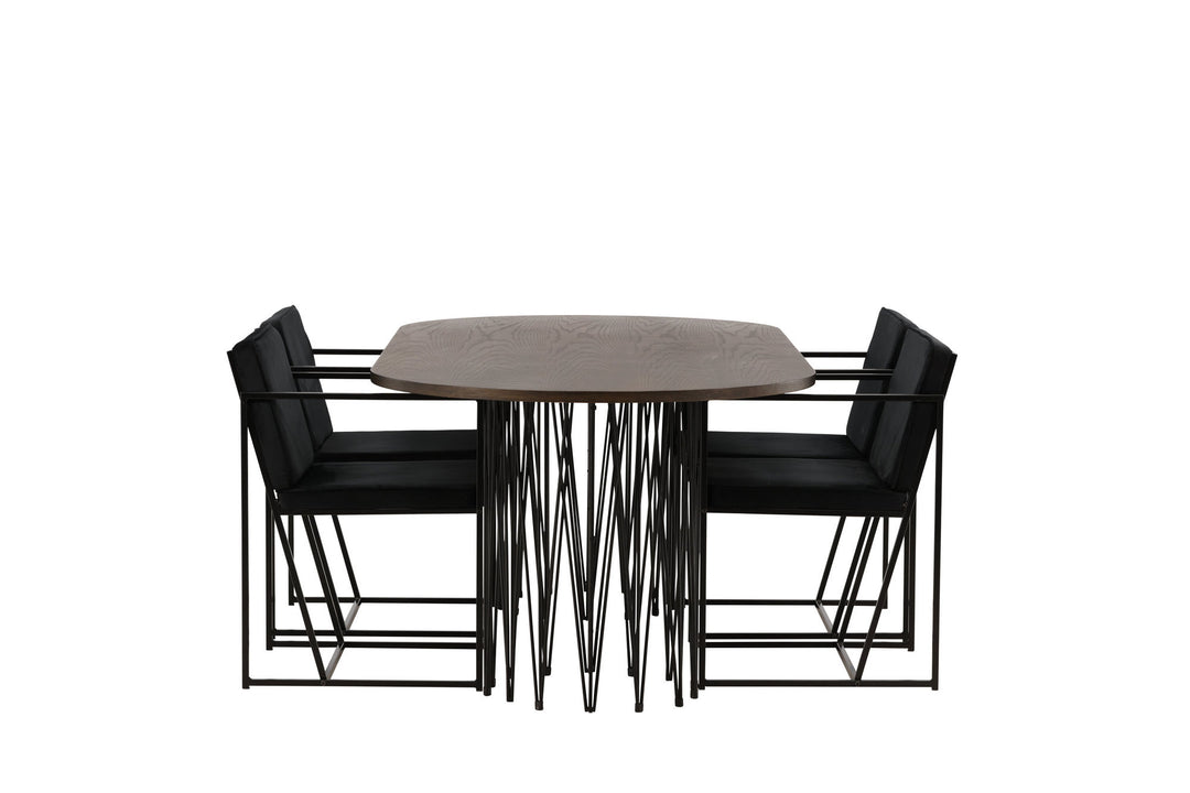 Venture Home Stone oval Dining Table - Black / Mocca Veneer +Richmond Dining Chair - Black / Black Velvet _4