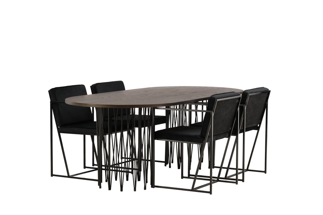 Venture Home Stone oval Dining Table - Black / Mocca Veneer +Richmond Dining Chair - Black / Black Velvet _4