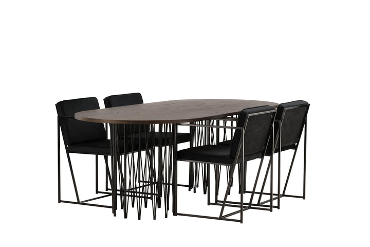 Venture Home Stone oval Dining Table - Black / Mocca Veneer +Richmond Dining Chair - Black / Black Velvet _4