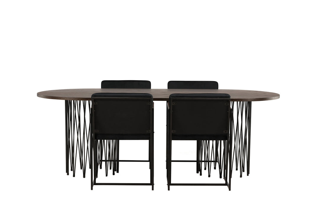Venture Home Stone oval Dining Table - Black / Mocca Veneer +Richmond Dining Chair - Black / Black Velvet _4